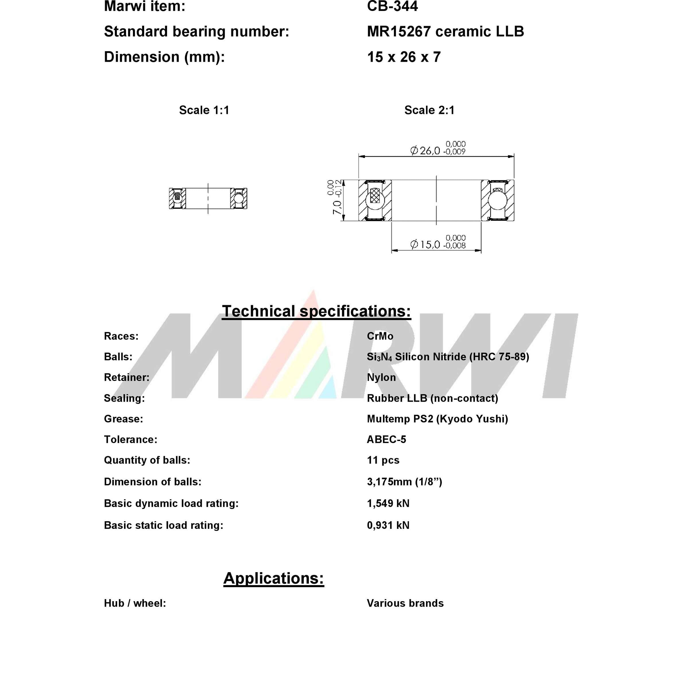 Union kogellager ball bearing cb-344 15x26x7