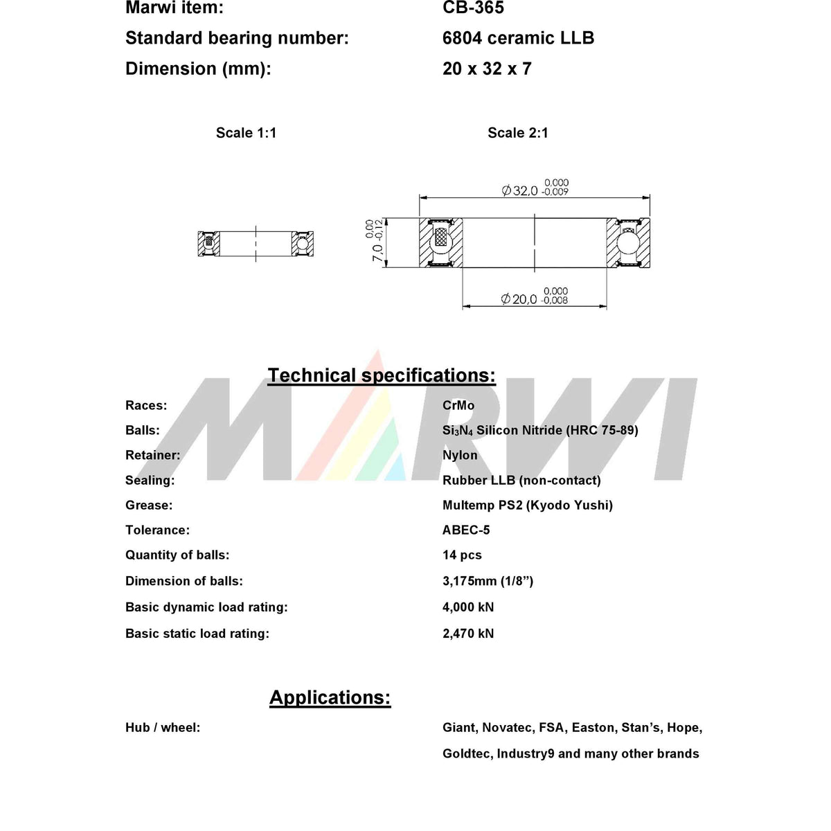 Union ball bearing ball bearing cb-365 20x32x7