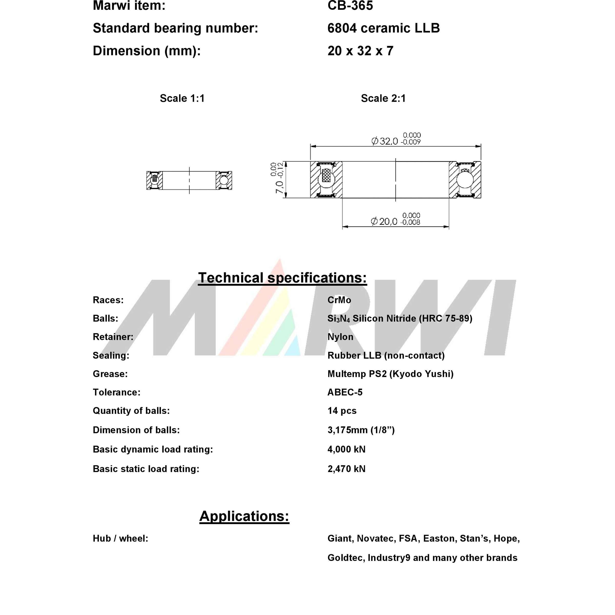 Union kogellager ball bearing cb-365 20x32x7