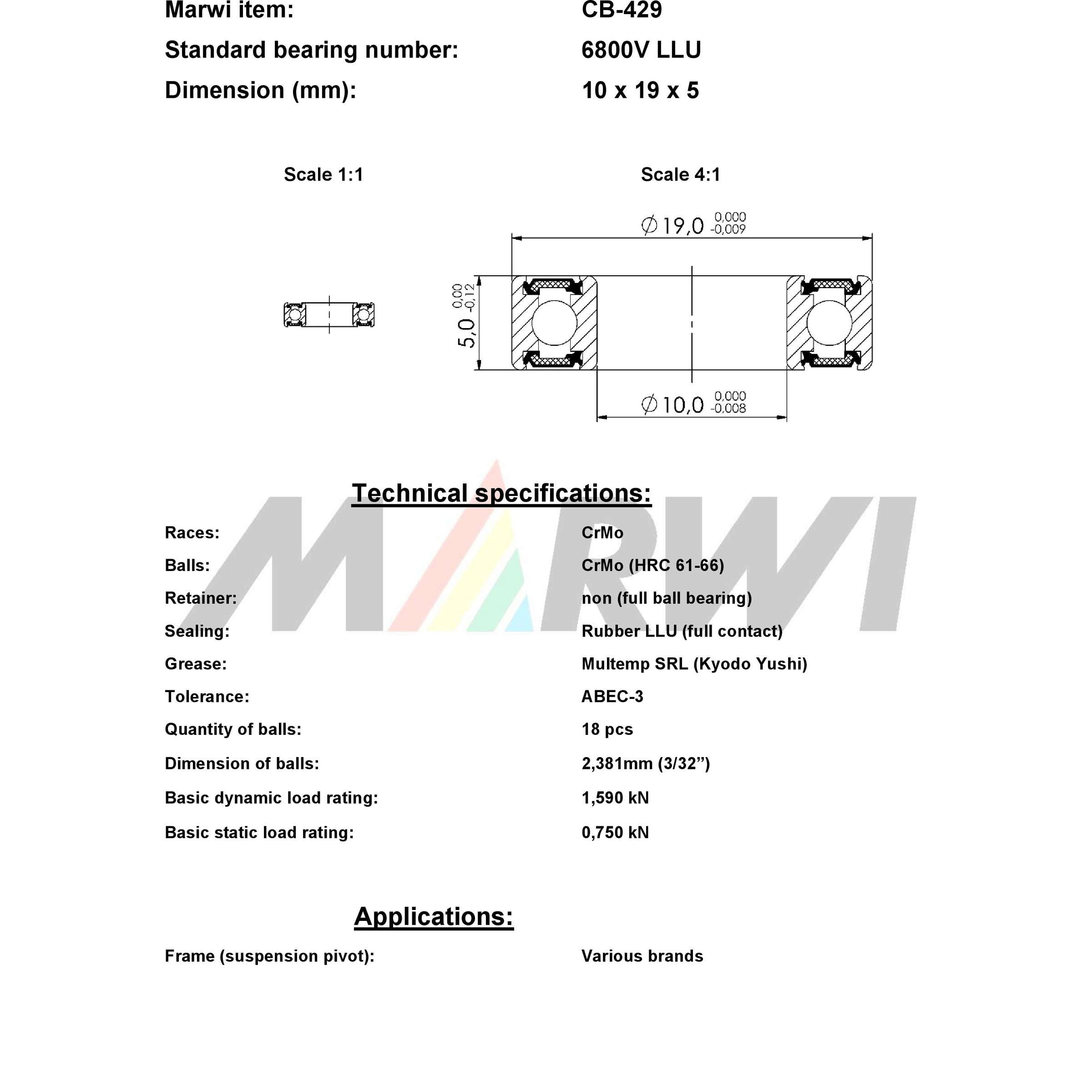 Union kogellager ball bearing cb-429 10x19x5
