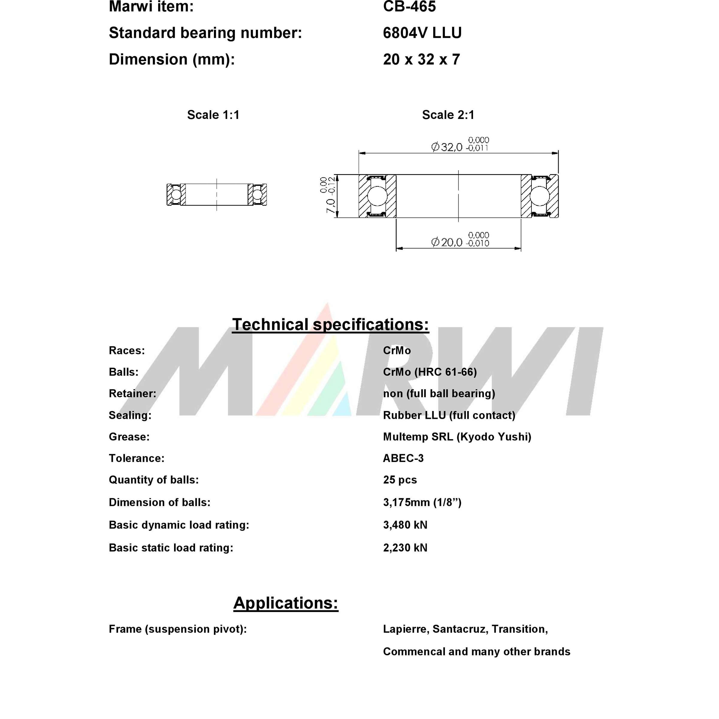 Union kugellager ball bearing cb-465 20x32x7