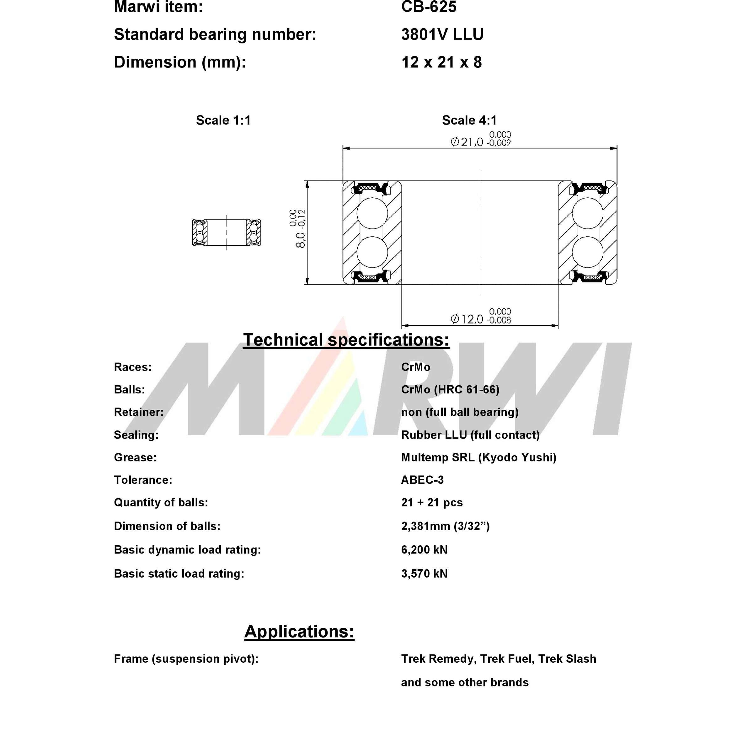 Union kogellager ball bearing cb-625 12x21x8
