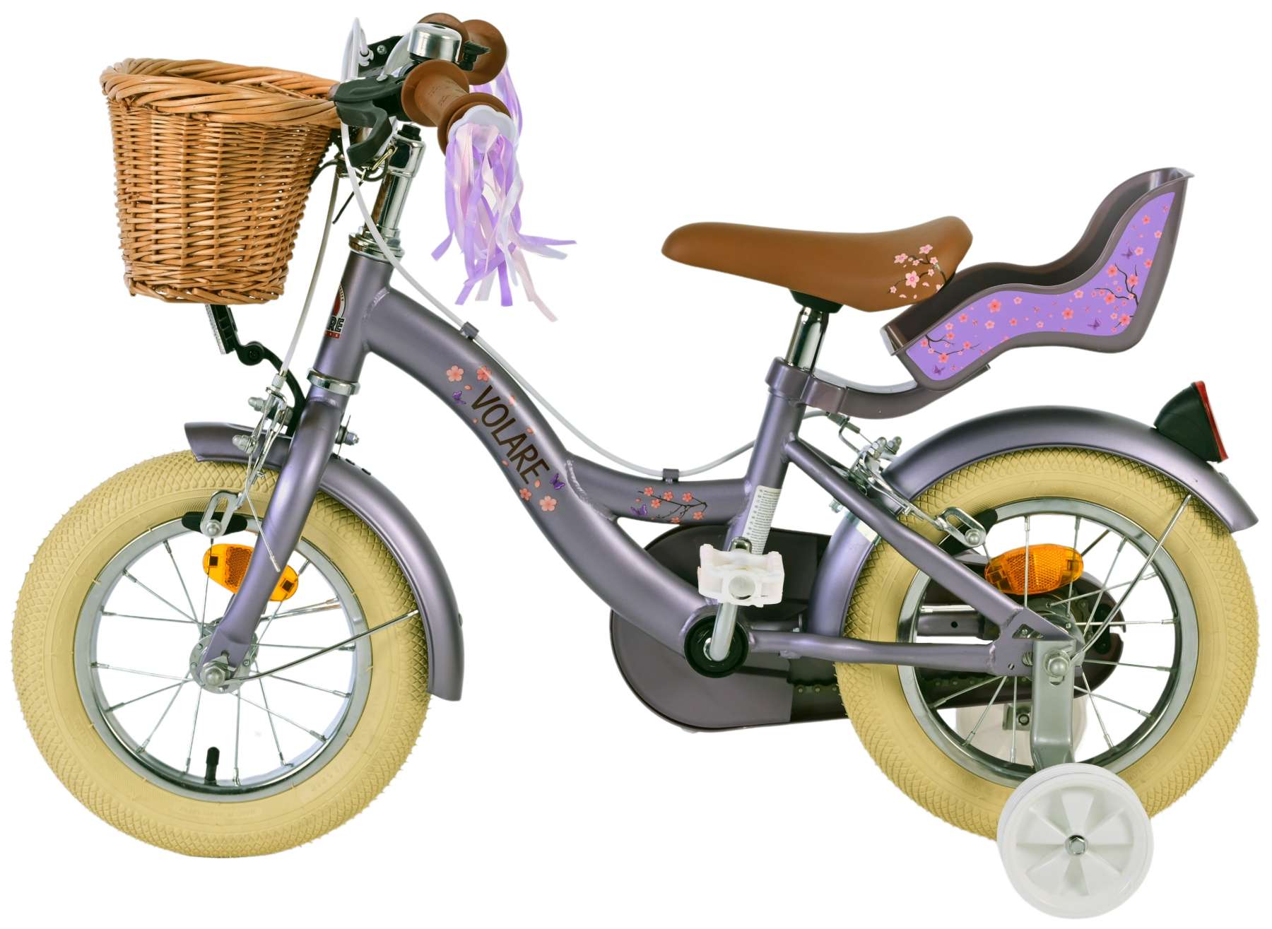 Volare bloesem kinderfiets - meisjes - 12 inch - paars - twee handremmen