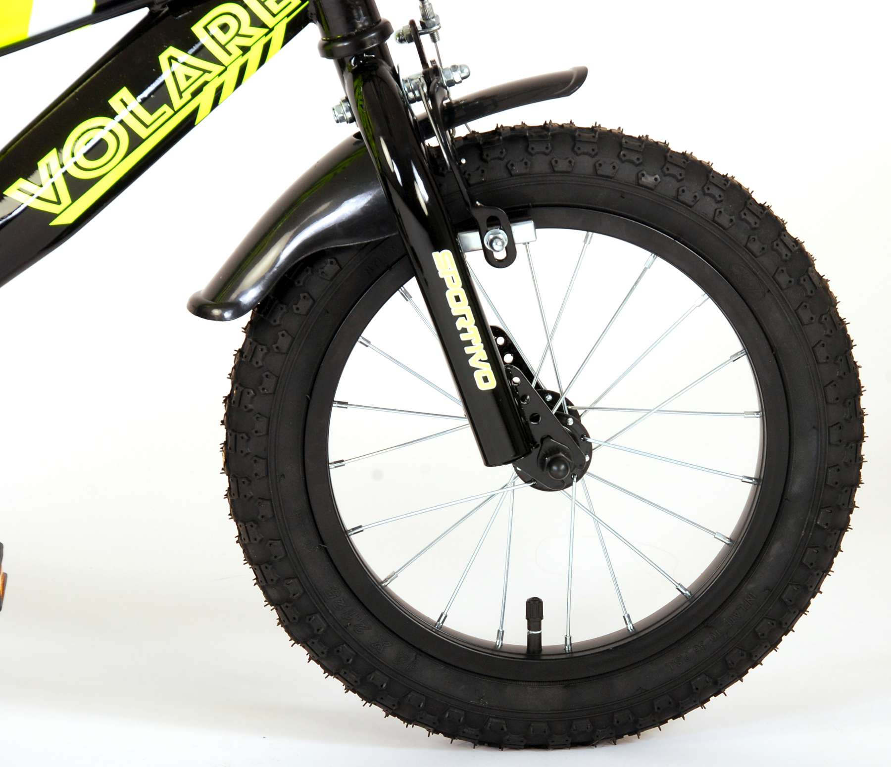 Volare Sportivo Kinderfiets - Jongens - 14 inch - Neon Geel Zwart - Twee Handremmen - 95% afgemonteerd