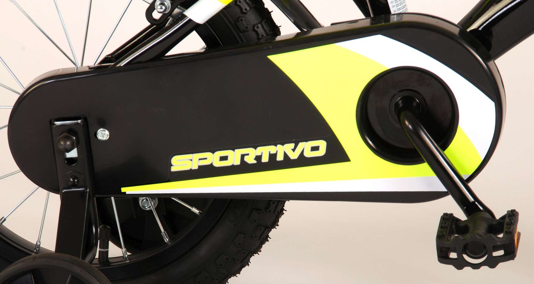 Volare Sportivo Kinderfiets - Jongens - 14 inch - Neon Geel Zwart - Twee Handremmen - 95% afgemonteerd