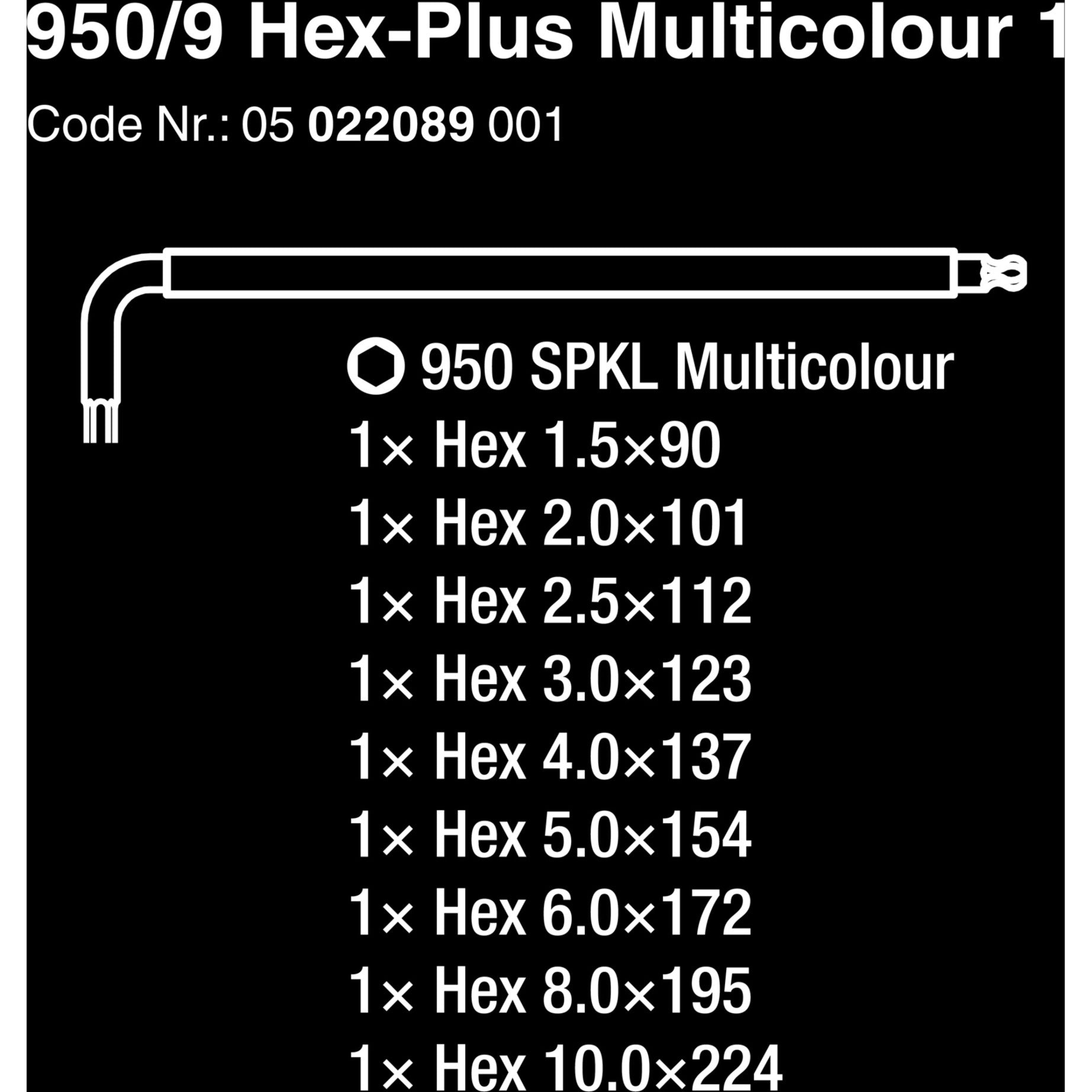 Wera 950 9 Hex-Plus Multicolour 1 Stiftsleutelset, metr