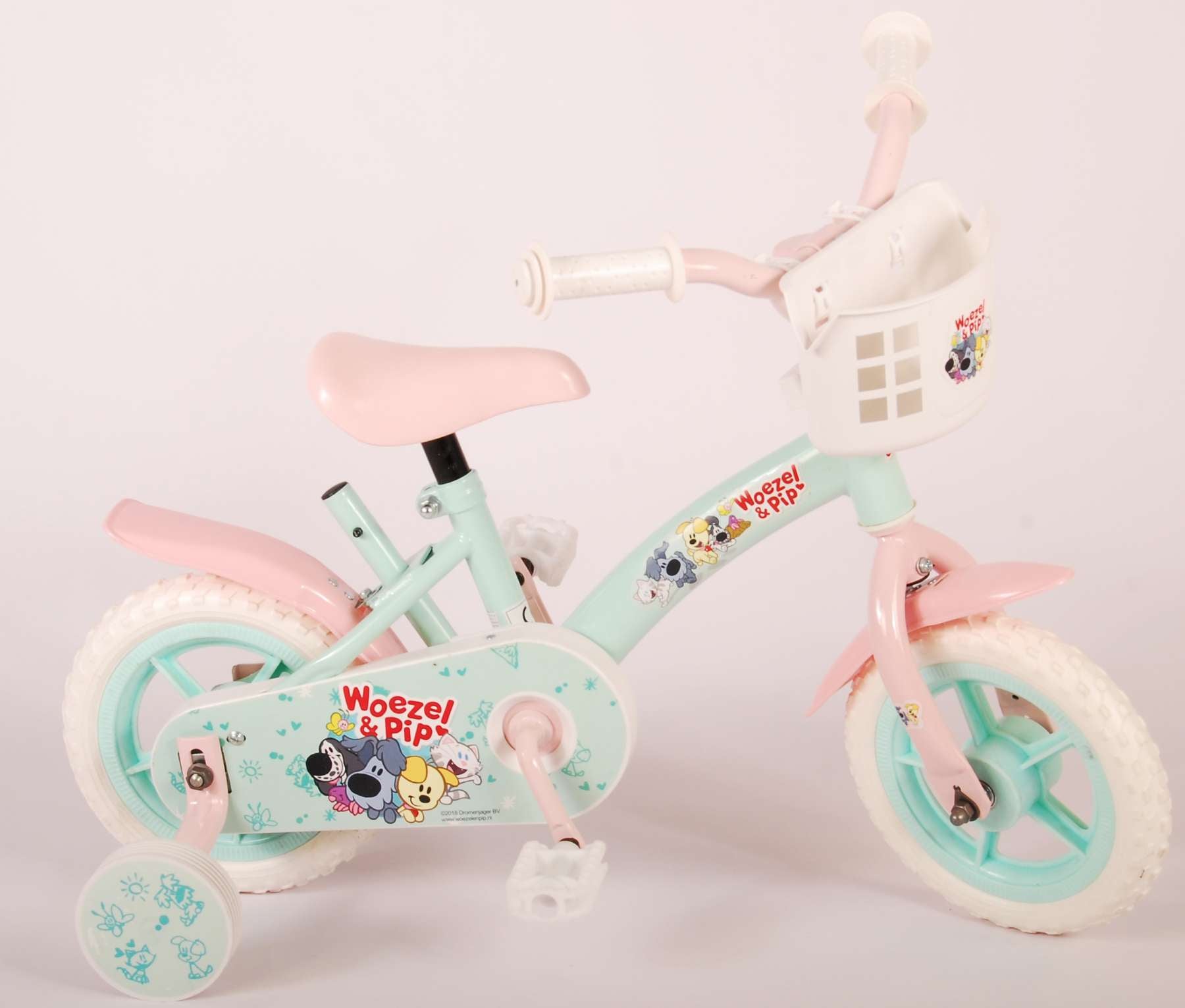 Woezel Pip Kinderfiets - Meisjes - 10 inch - Mint Blauw Roze - Doortrapper