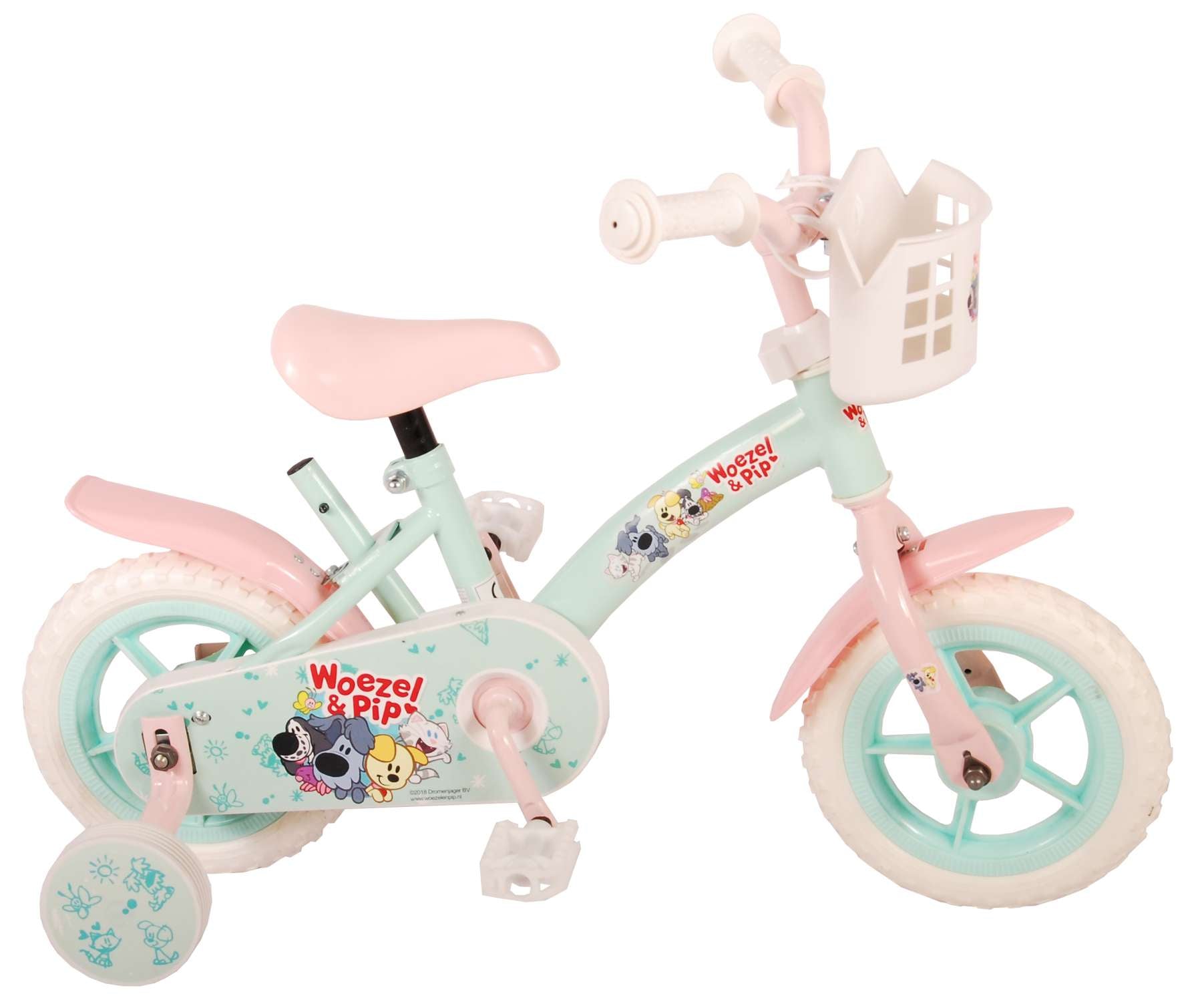 Woezel Pip Kinderfiets - Meisjes - 10 inch - Mint Blauw Roze - Doortrapper