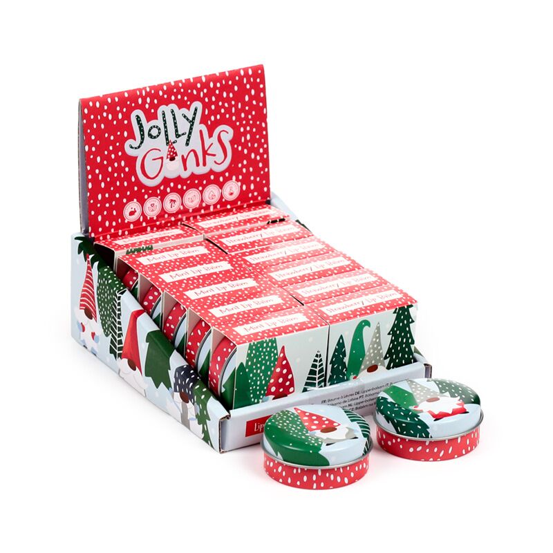 Kersmis gnoom jolly gonk lippenbalsem in blik