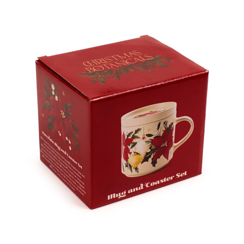 Christmas botanicals porselein mok onderzetter set