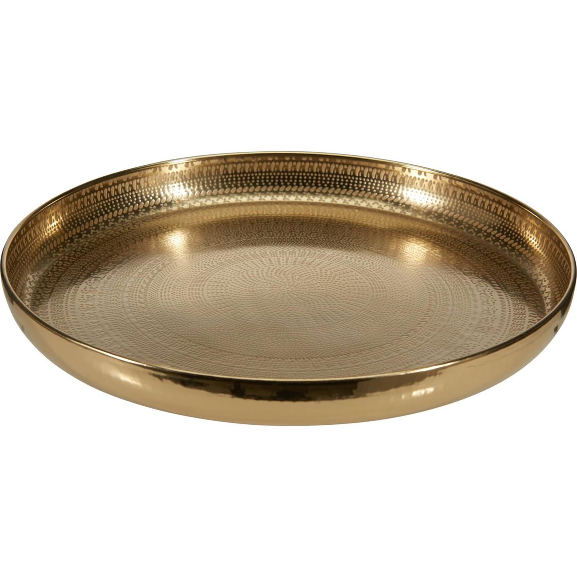 Home styling dienblad met hamerde dessin metaal ã˜34x3,5cm gold