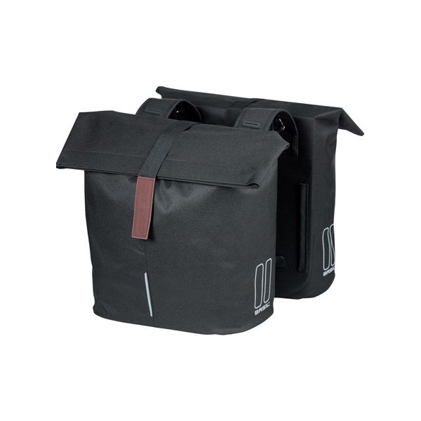 Basil City dubbele fietstas - waterafstotend polyester - zwart - Universal Bridge systeem - 28-32L
