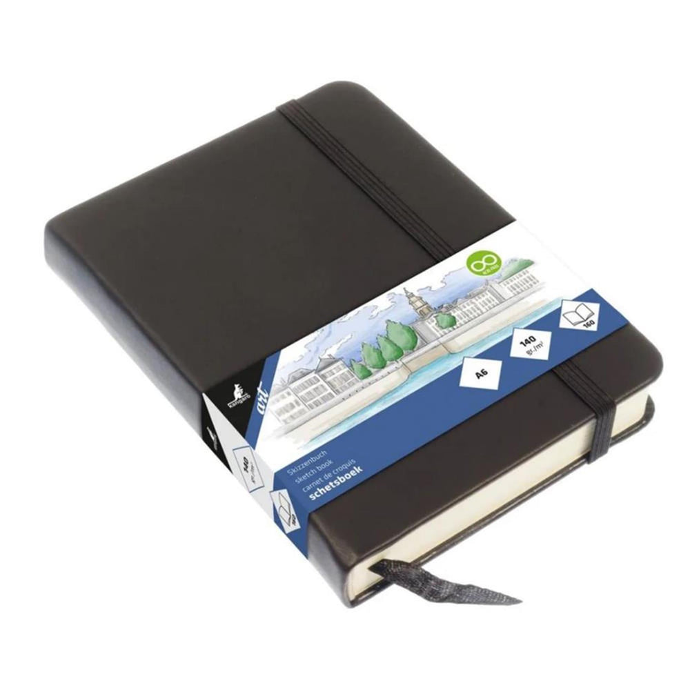 Kangaro schetsboek - a6 - zwart - pu hardcover - met elastiek en lint