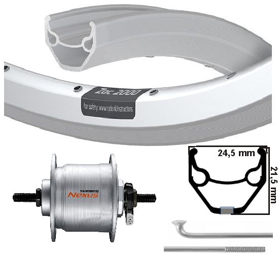 Kgs voorwiel 28inch (622) zac2000 zilver naafdynamo 6v-2.4w vast