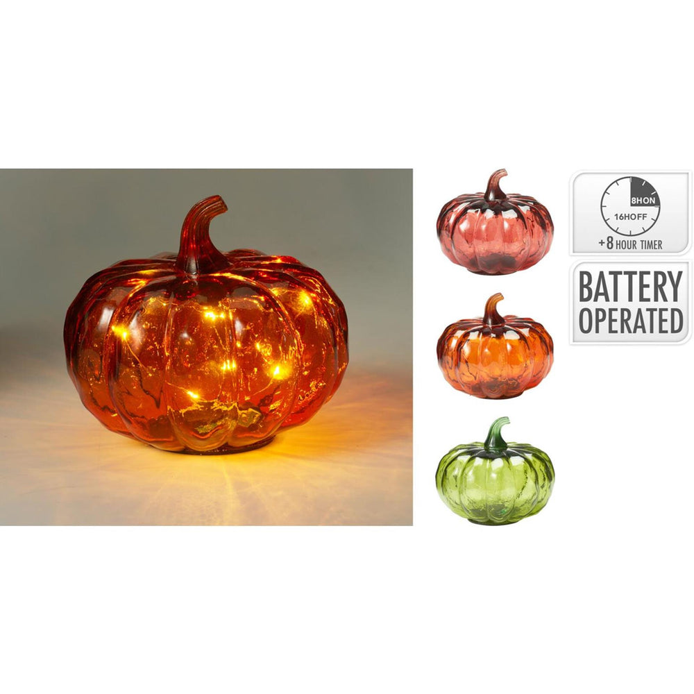 Home styling pompoen met led 13cm 3 assorti