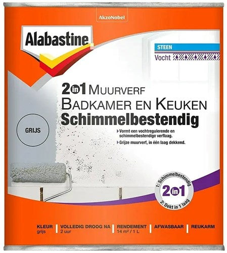 Alabastine 2in1 muurverf b k grijs 1l - 5256777
