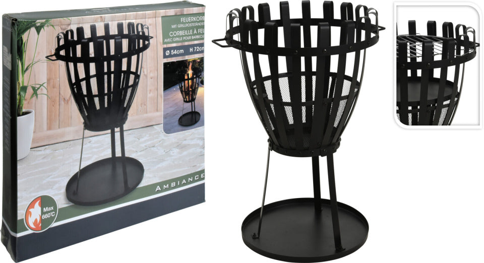 2-in1 Vuurkorf met BBQ Grill 660°C Ø 54 cm Zwart