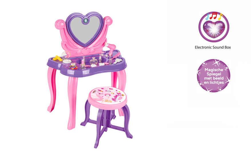 Hart speelgoedmake-uptafel met geluid paars 21-delig