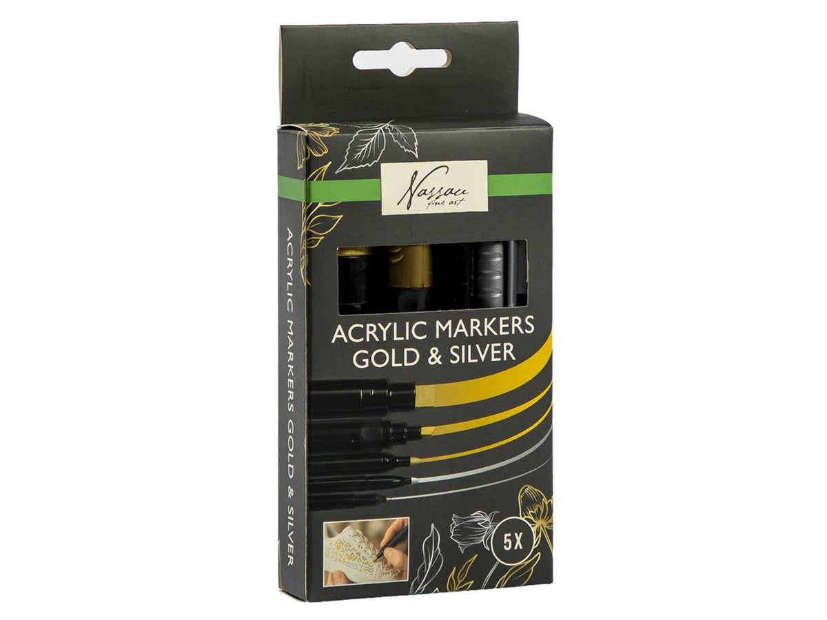 Nassau acryl marker set goud zilver - 5st.