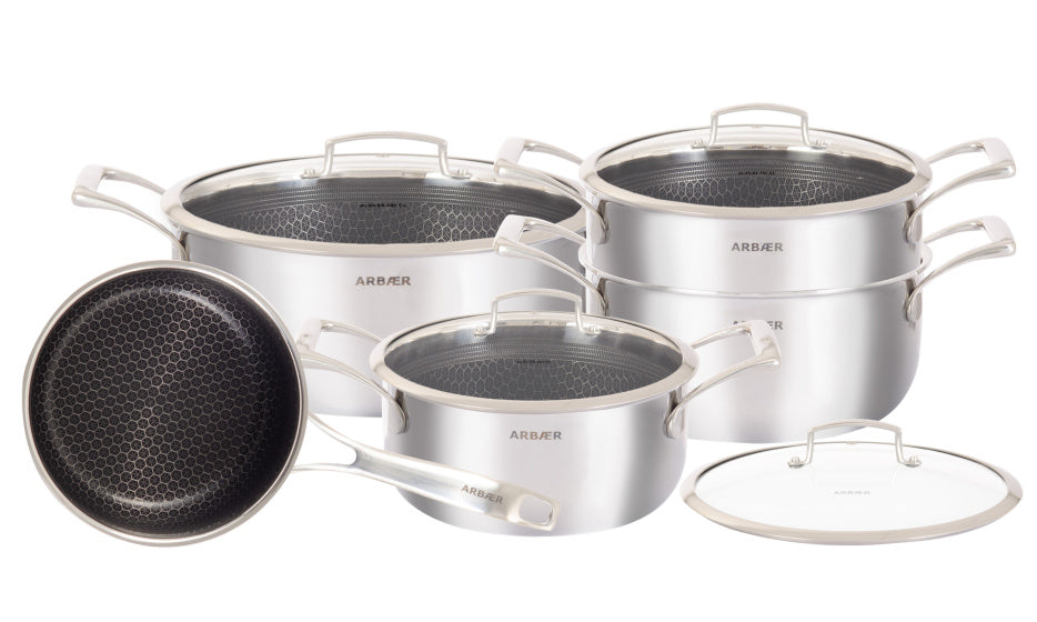 9-delige Pannenset Inductie met Honingraat Anti-aanbaklaag