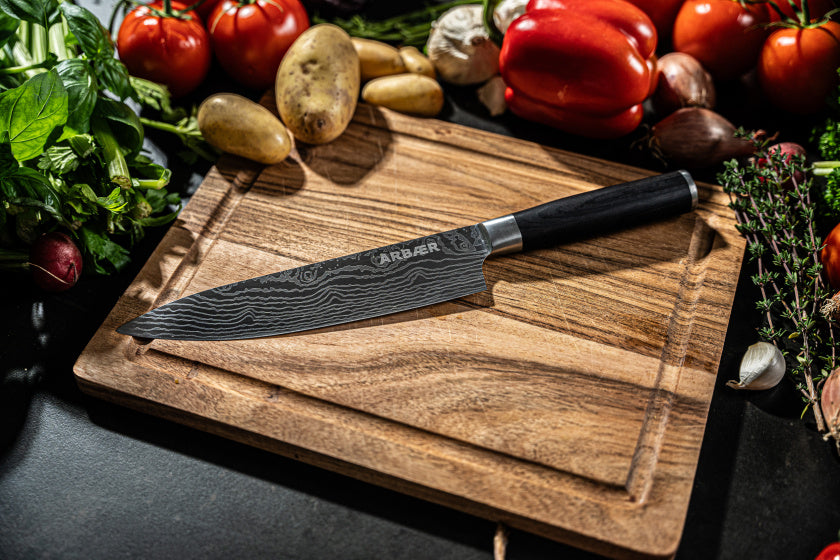 Koksmes 20 cm - Japanse Damascus Print - Pakka Houten Handvat