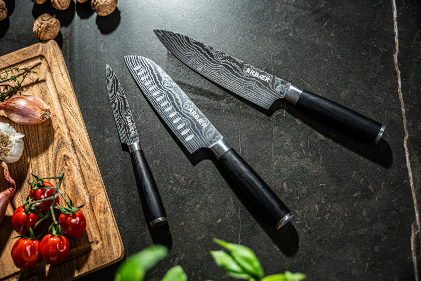 Messenset 3-delig - Japanse Damascus Print - Pakka Houten Handvat