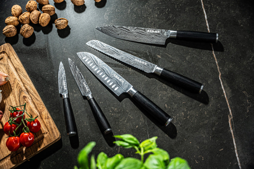 Messenset 5-delig - Japanse Damascus Print - Pakka Houten Handvat