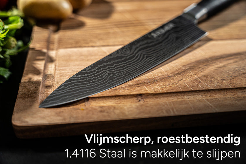 Messenset 5-delig - Japanse Damascus Print - Pakka Houten Handvat