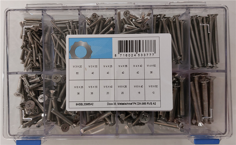 Assortiment metaalschroef d965 rvs a2