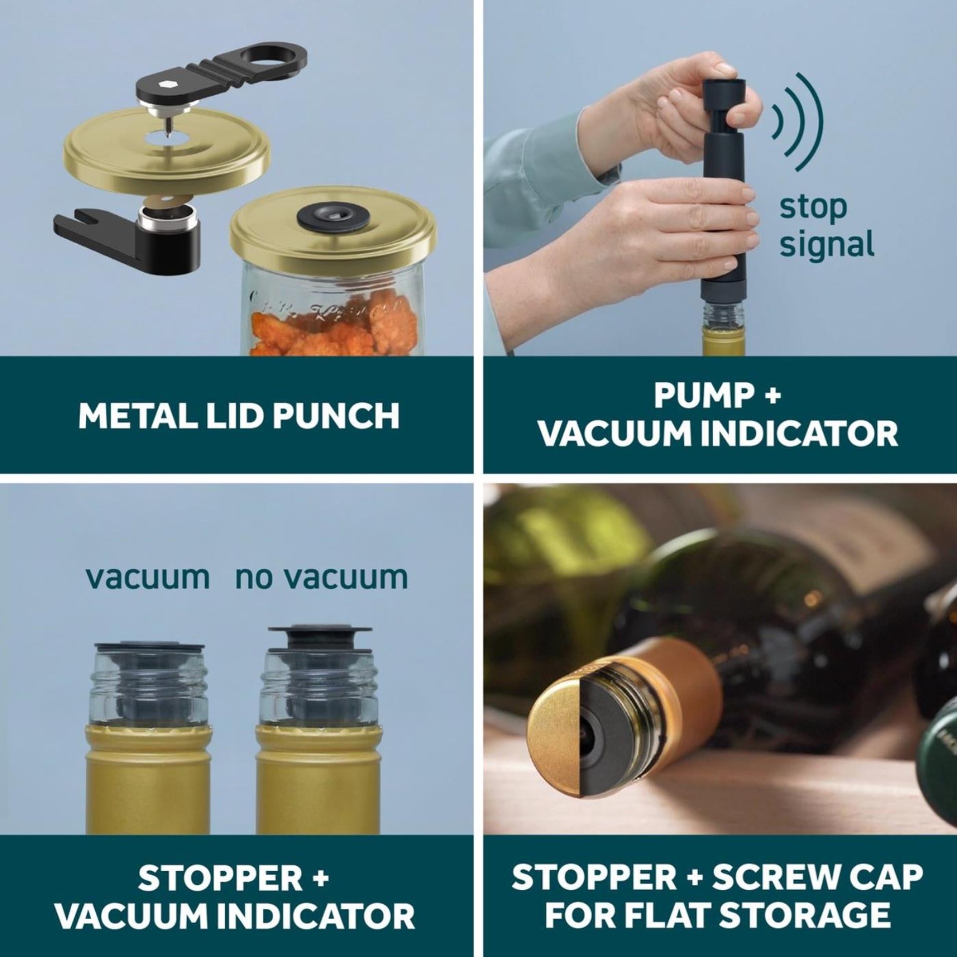 Luchttender Vacuümset Voedsel en Wijn