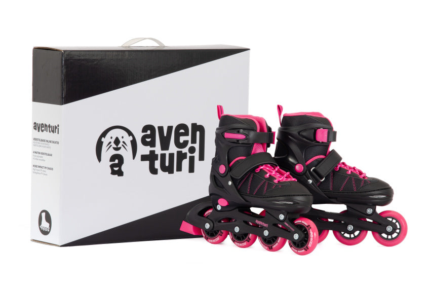 Verstelbare Inline Skates Semi-softboot Zwart Roze maat 30-33 (S)
