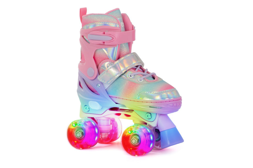 Verstelbare Rolschaatsen met lichtjes Roze Glitter maat 31-34 (S)