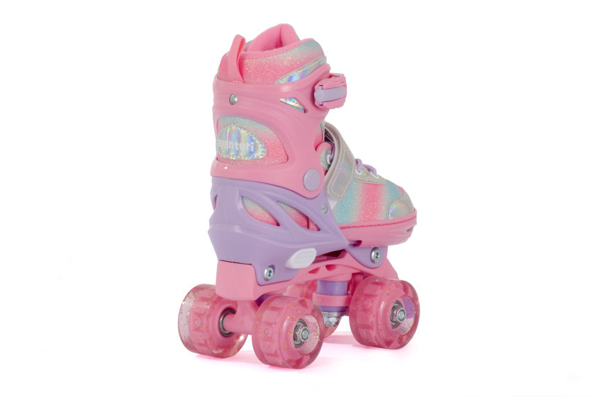 Verstelbare Rolschaatsen met lichtjes Roze Glitter maat 27-30 (XS)