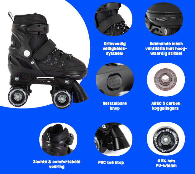 Verstelbare Rolschaatsen Semi-softboot Zwart maat 27-30 (XS)