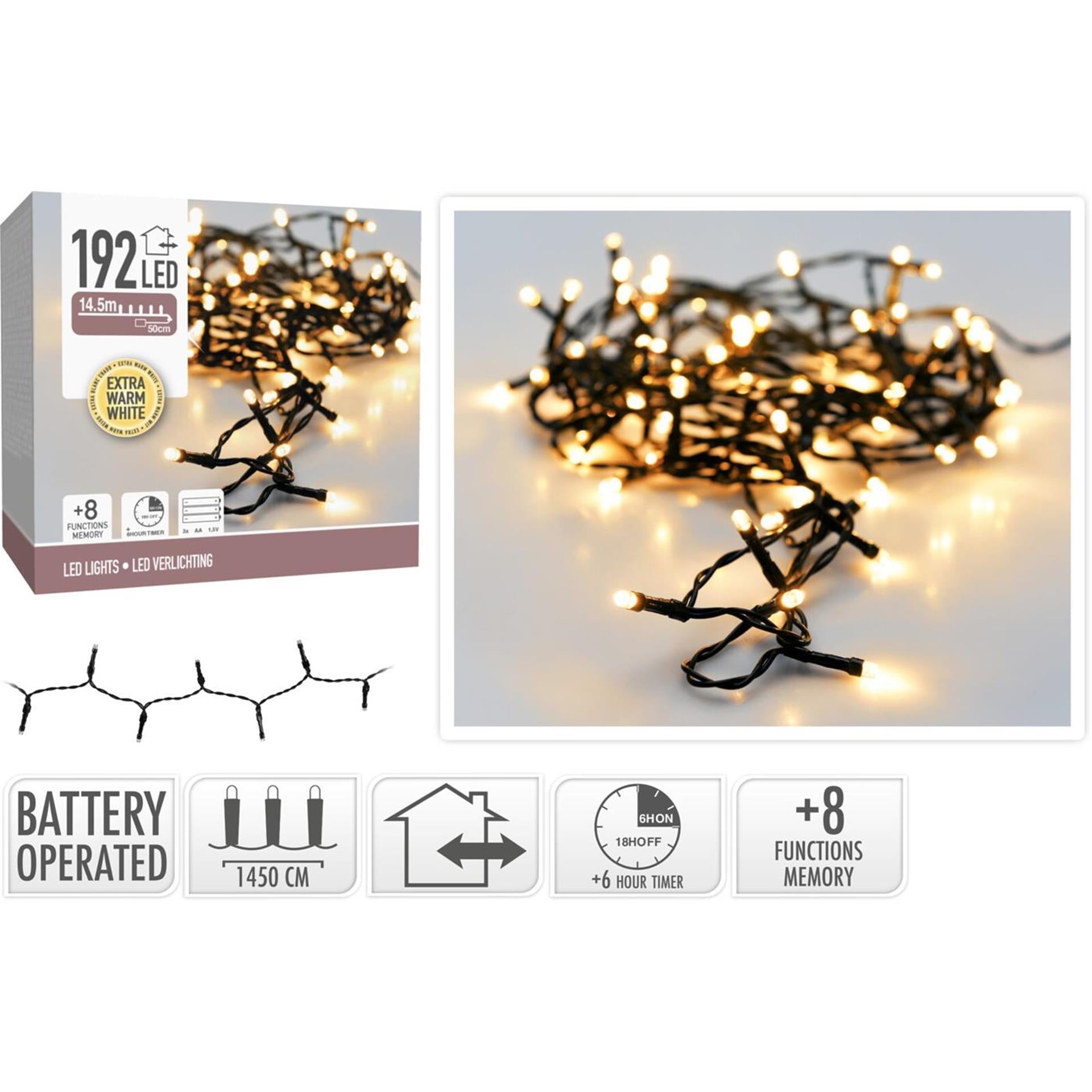 Kerstverlichting 192led batterij wit