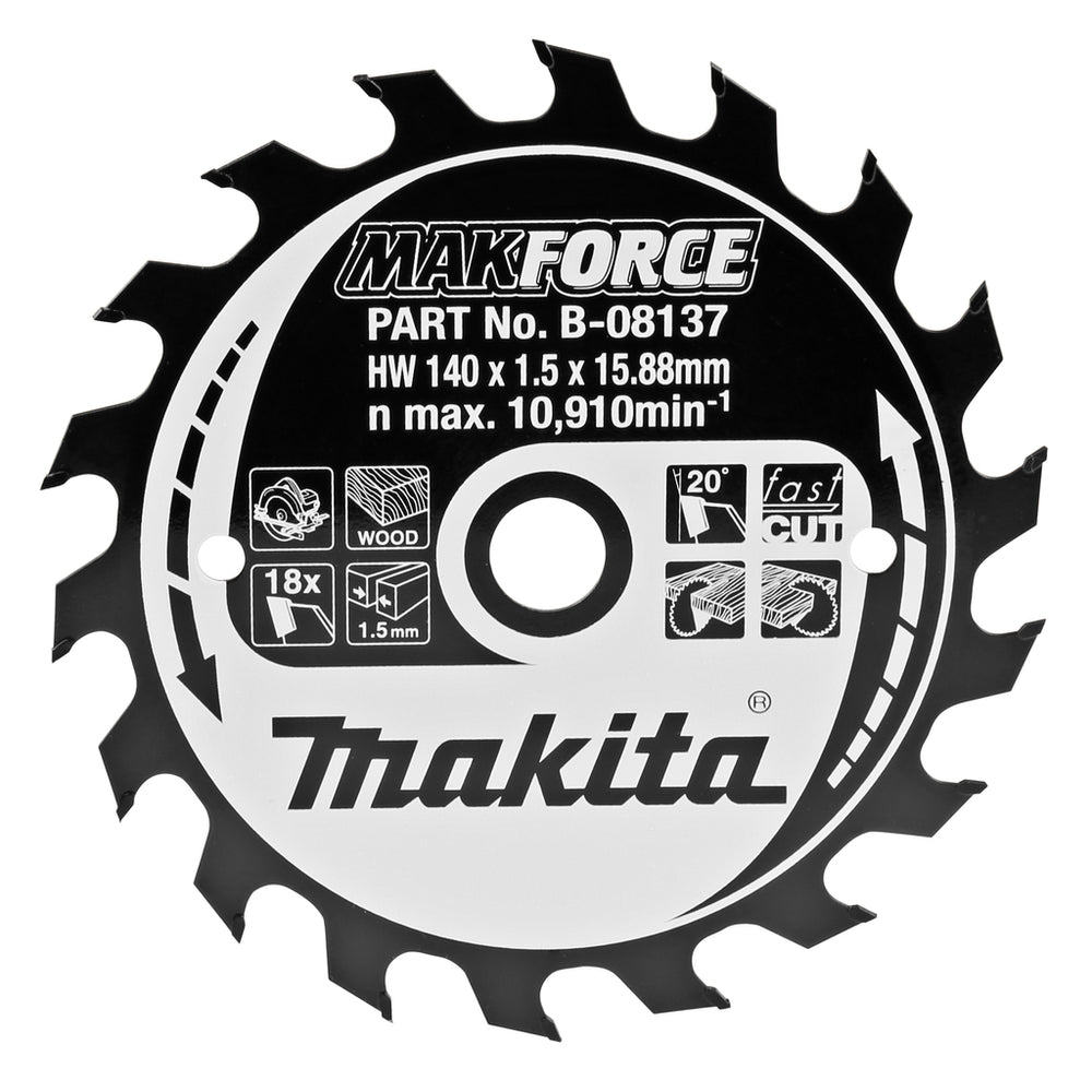 Makita accessoires cirkelzaagblad hout 140x16x1,5 18t 20g - b-08137
