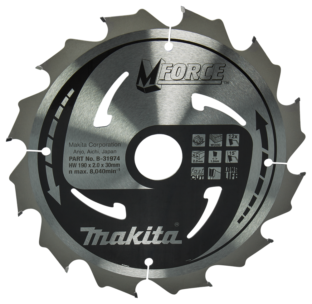 Makita accessoires cirkelzaagblad hout | mforce 190x30x2,0 12t 15g - b-31974 - b-31974