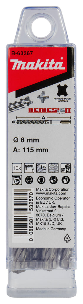 Makita accessoires p4s:sds-plus boor 8x115mm 10st - b-63367