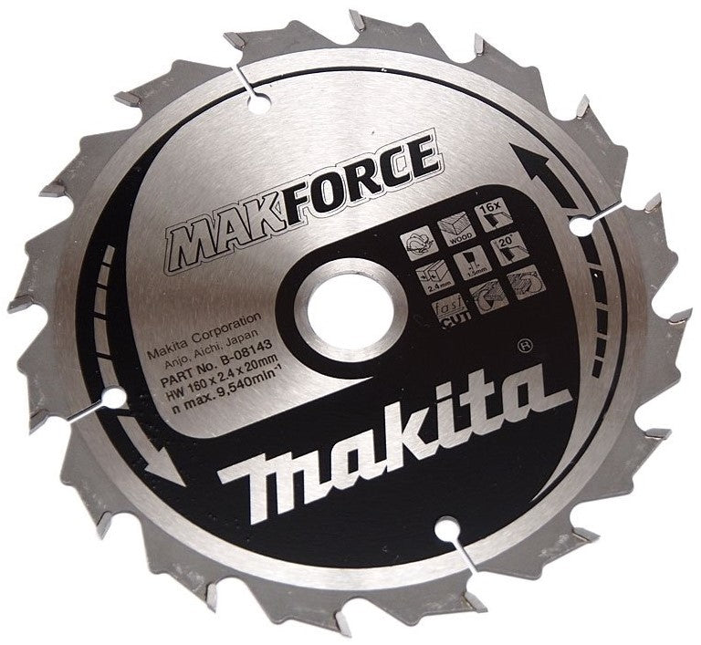 Makita accessoires b-08143 cirkelzaagblad hout | makforce | 160x20x2,4 | 16t - b-08143