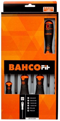 Bahco fit schroevendraaierset met rubber greep, gleuf-, pozidriv - 6-delig - b219.016