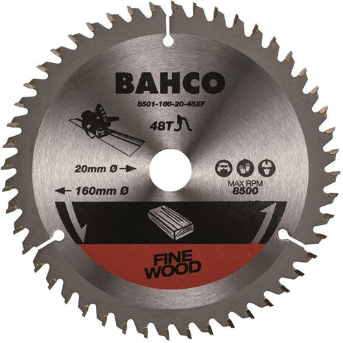 Bahco cirkelzaagblad | hardmetaal tanden | voor invalzagen | voor hout | 48 tpi | 20 mm x 165 mm - 8501-165-20-48xf