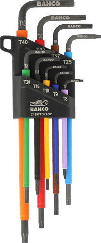 Bahco torx sleutelset t8 - t40 stiftsleutels, torx®, lang, gefosfateerd, gekleurd, metrisch - 9-delig - c1997torx 9p