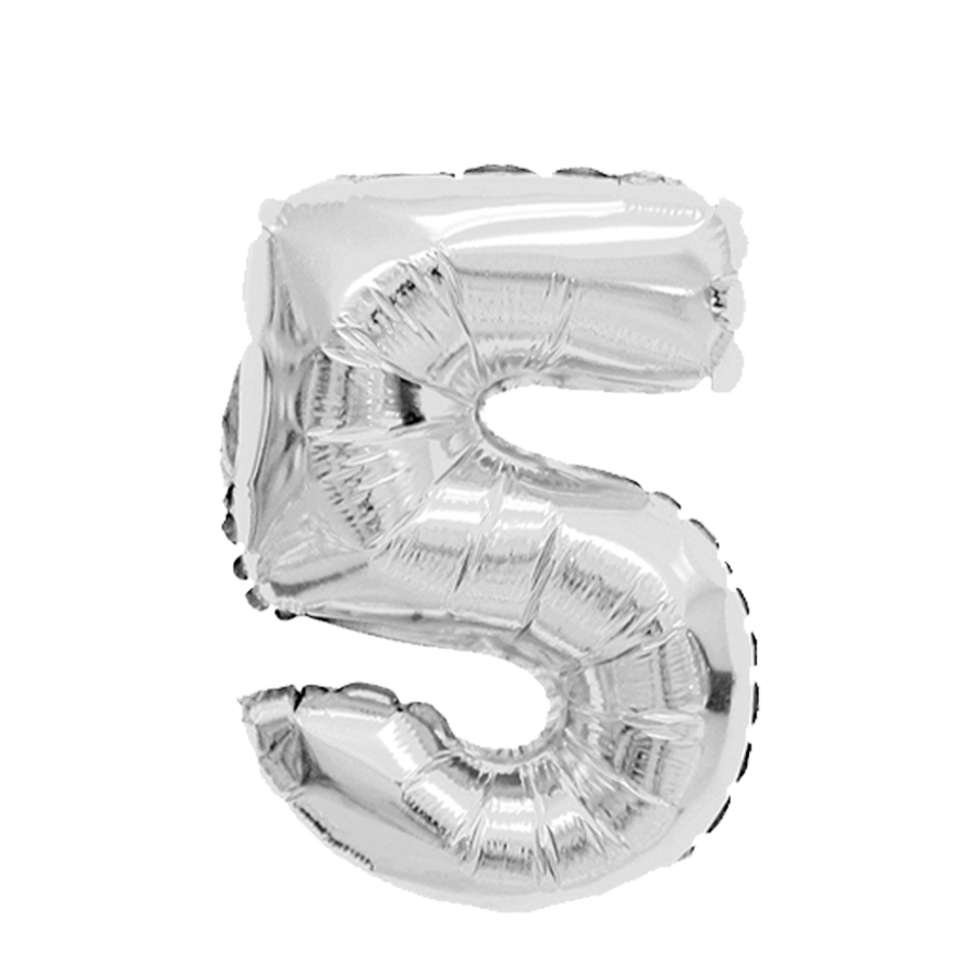 Ballon folie cijfer 5 zilver 45cm