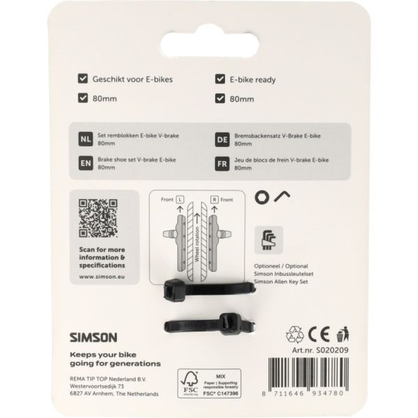 Simson remblokken e-bike v-brake 80mm