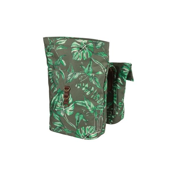 Basil Ever-Green dubbele fietstas, gerecycled PET, waterkerende vouwsluiting, vegan leer, 28-32L, tijm groen
