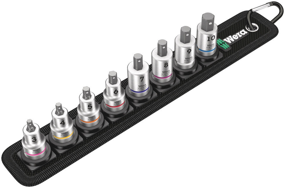 Wera belt b 2 zyklop binnenzeskant bitdoppen set, 3 8 , 8‑delig dopsleutel (zwart zilver, met vasthoudfunctie)
