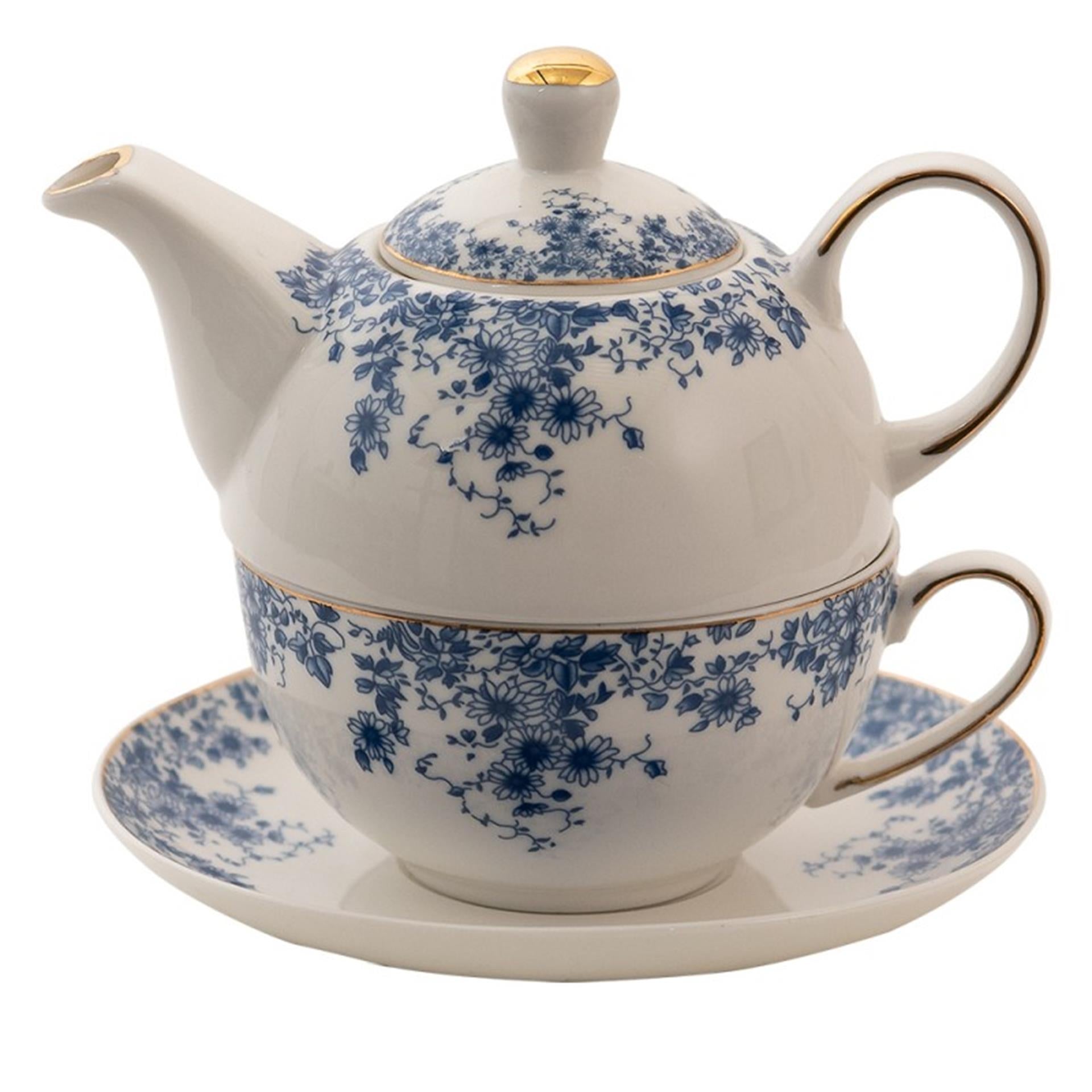 Clayre eef tea for one blauwe bloemen