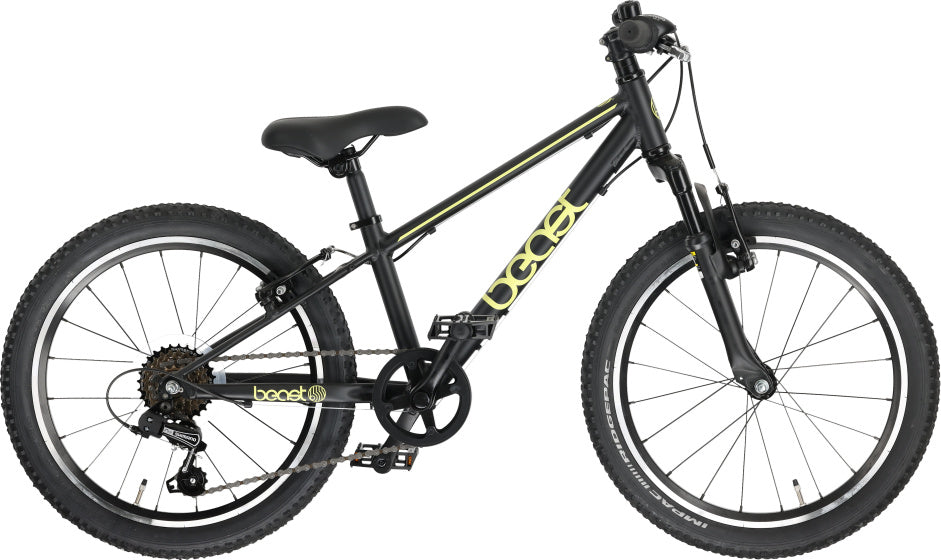 Bikefun the beast 20 inch 28 cm jongens 6v v-brakes matzwart geel