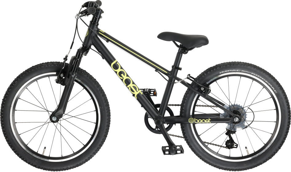Bikefun the beast 20 inch 28 cm jongens 6v v-brakes matzwart geel