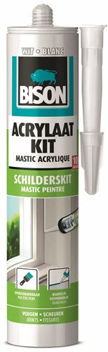Bison acrylaatkit universeel wit koker 300 ml - afdichtingskit voor het afdichten van voegen, naden, kieren en scheuren, overschilderbaar, strak afmesbaar